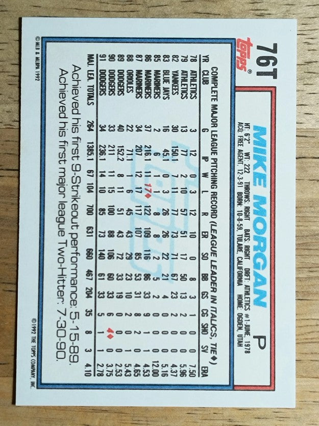 1992 Topps Traded #76T Mike Morgan
