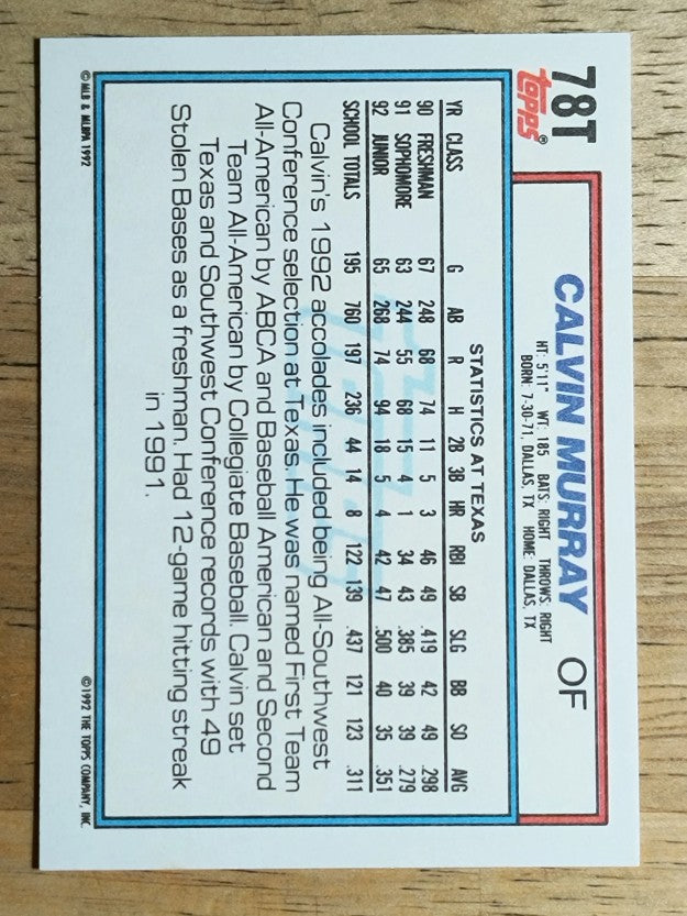 1992 Topps Traded #78T Calvin Murray USA RC