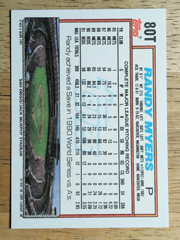 1992 Topps Traded #80T Randy Myers