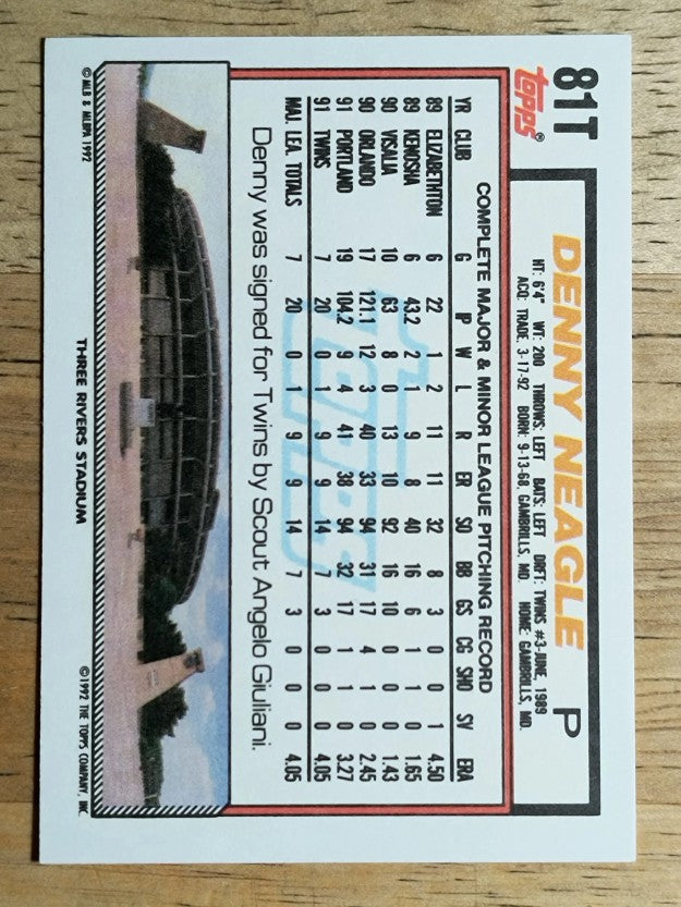 1992 Topps Traded #81T Denny Neagle