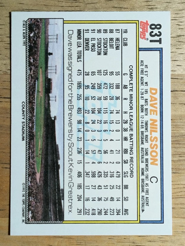 1992 Topps Traded #83T Dave Nilsson