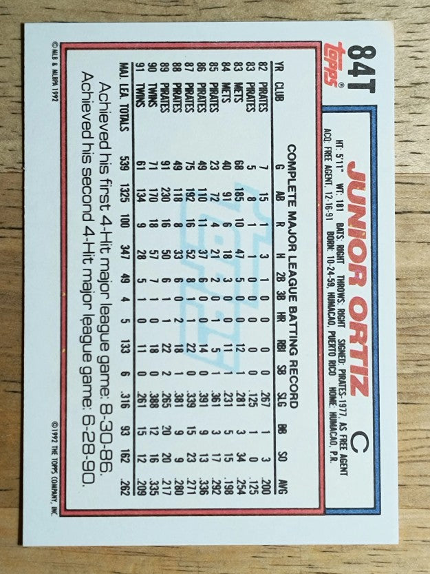 1992 Topps Traded #84T Junior Ortiz