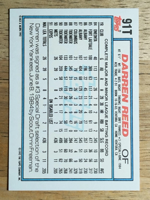 1992 Topps Traded #91T Darren Reed