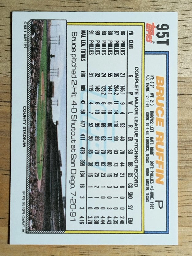 1992 Topps Traded #95T Bruce Ruffin