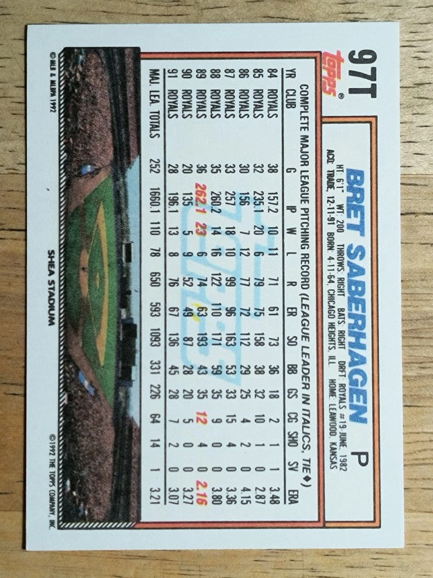 1992 Topps Traded #97T Bret Saberhagen