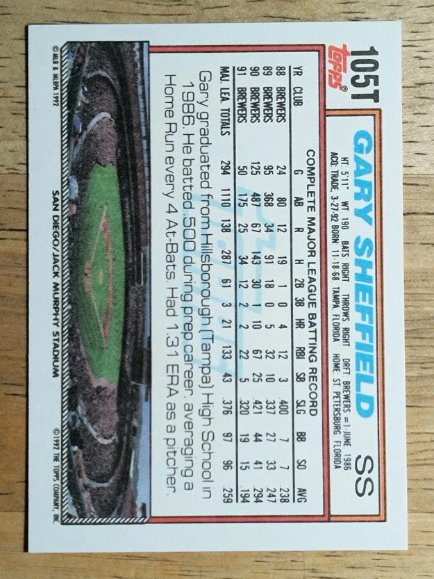 1992 Topps Traded #105T Gary Sheffield