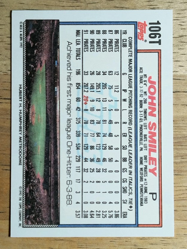 1992 Topps Traded #106T John Smiley