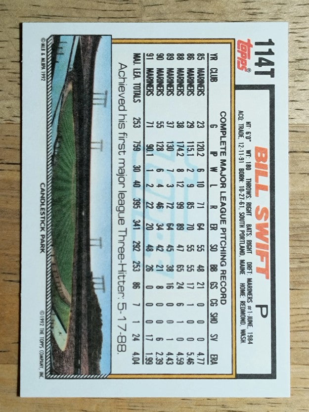 1992 Topps Traded #114T Bill Swift