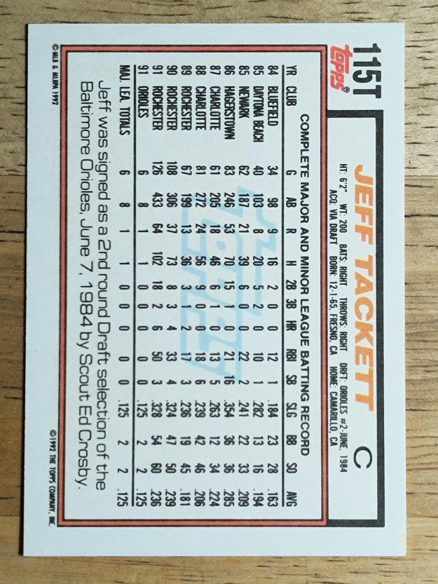 1992 Topps Traded #115T Jeff Tackett