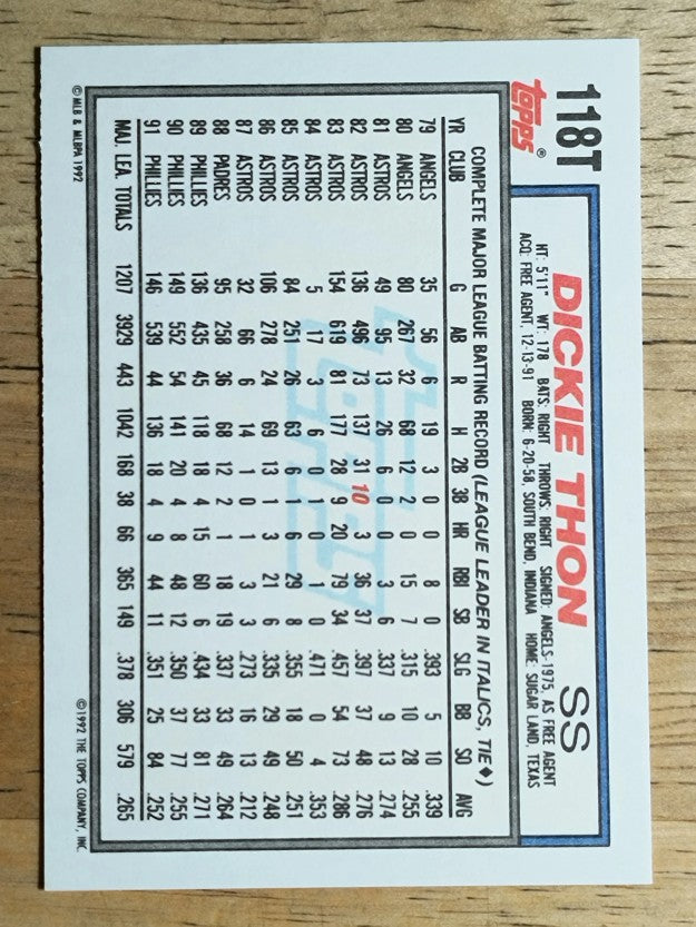 1992 Topps Traded #118T Dickie Thon