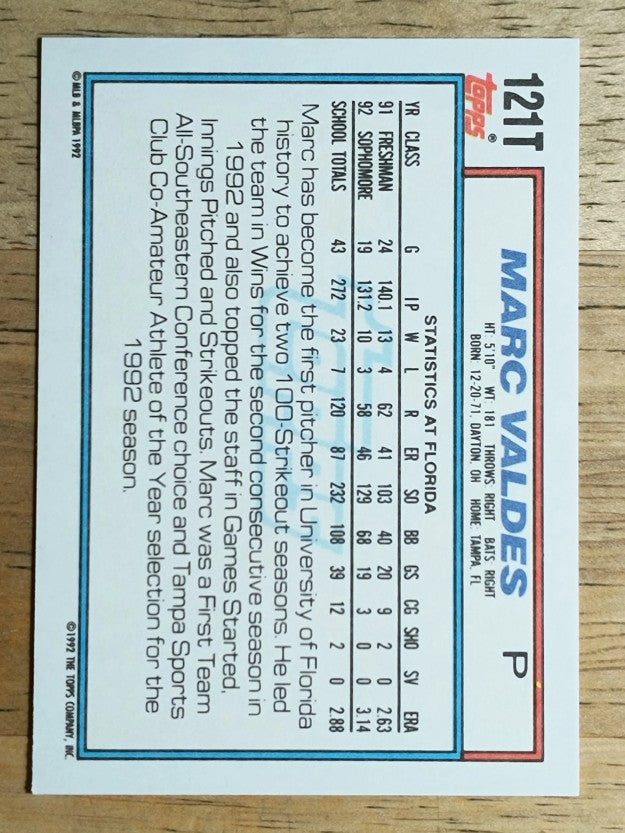 1992 Topps Traded #121T Marc Valdes USA RC