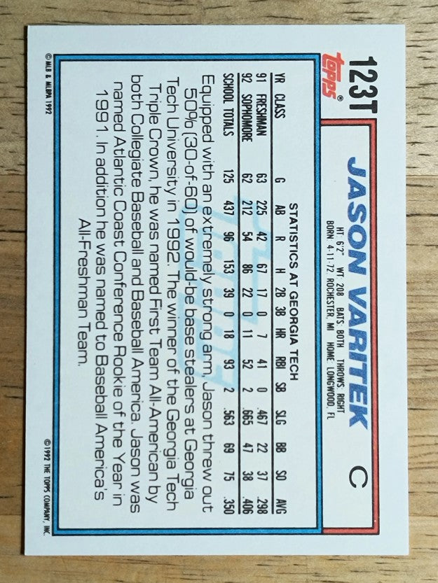 1992 Topps Traded #123T Jason Varitek USA RC