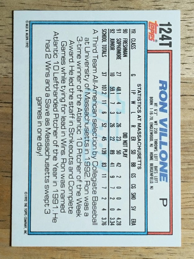 1992 Topps Traded #124T Ron Villone USA RC