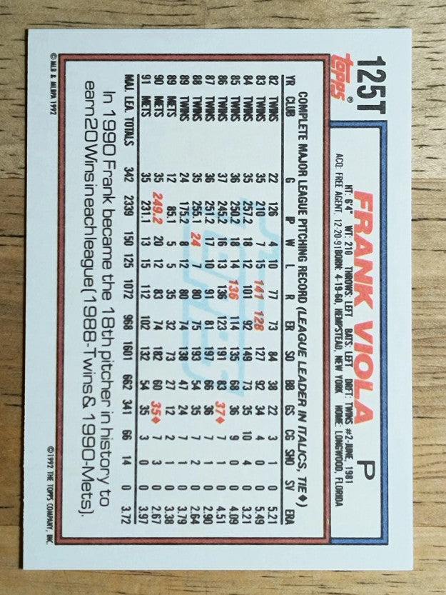 1992 Topps Traded #125T Frank Viola