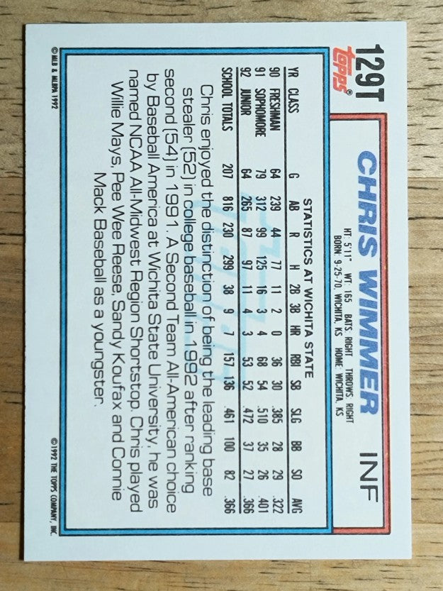 1992 Topps Traded #129T Chris Wimmer USA