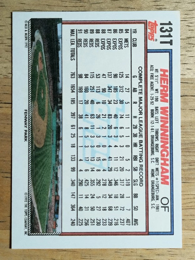 1992 Topps Traded #131T Herm Winningham