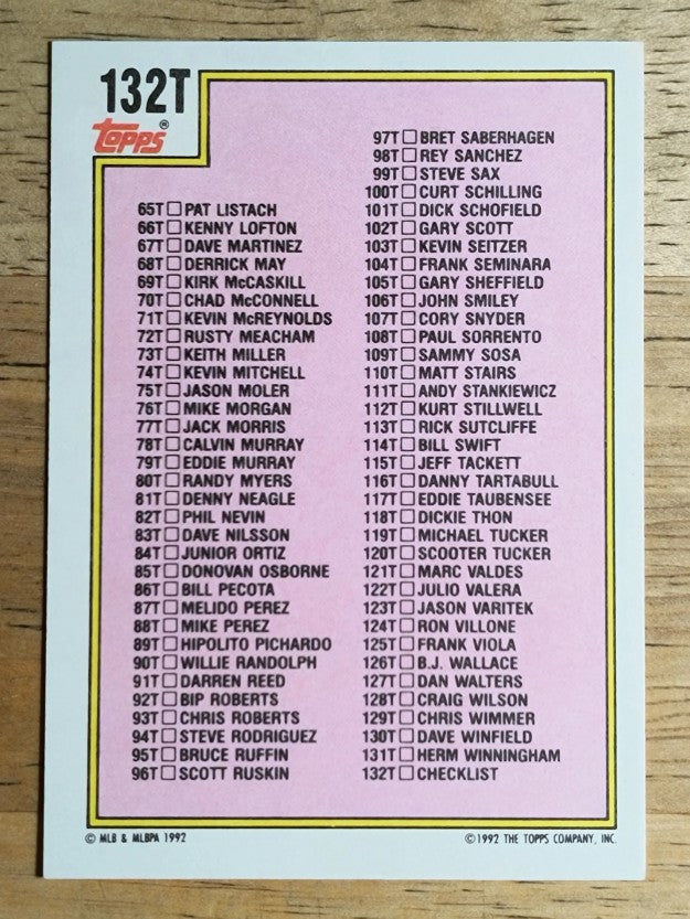 1992 Topps Traded #132T Checklist 1T-132T