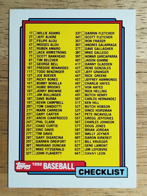 1992 Topps Traded #132T Checklist 1T-132T