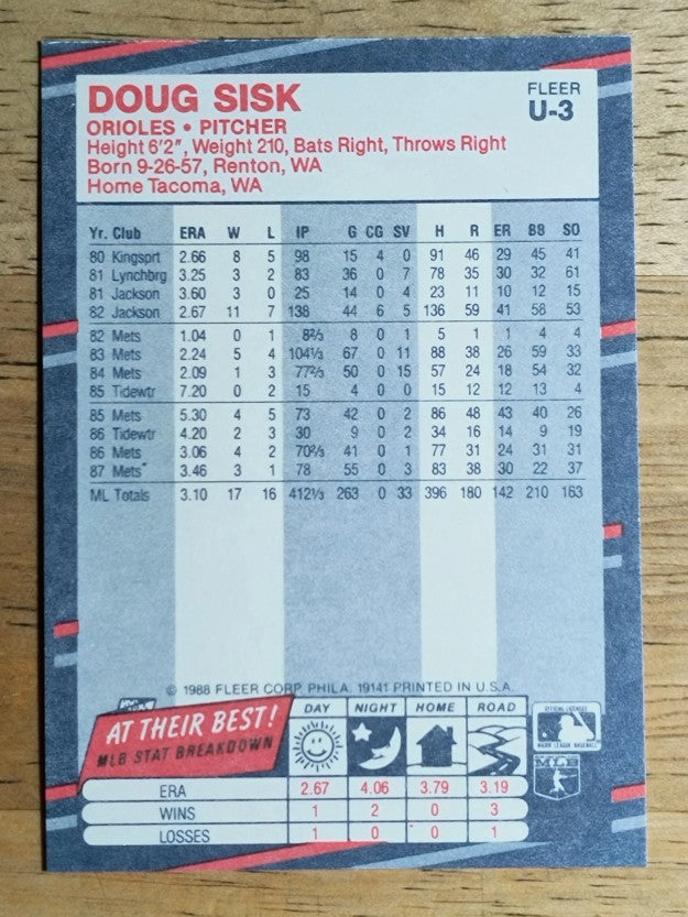 1988 Fleer Update #U3 Doug Sisk
