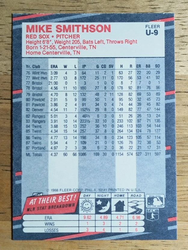 1988 Fleer Update #U9 Mike Smithson