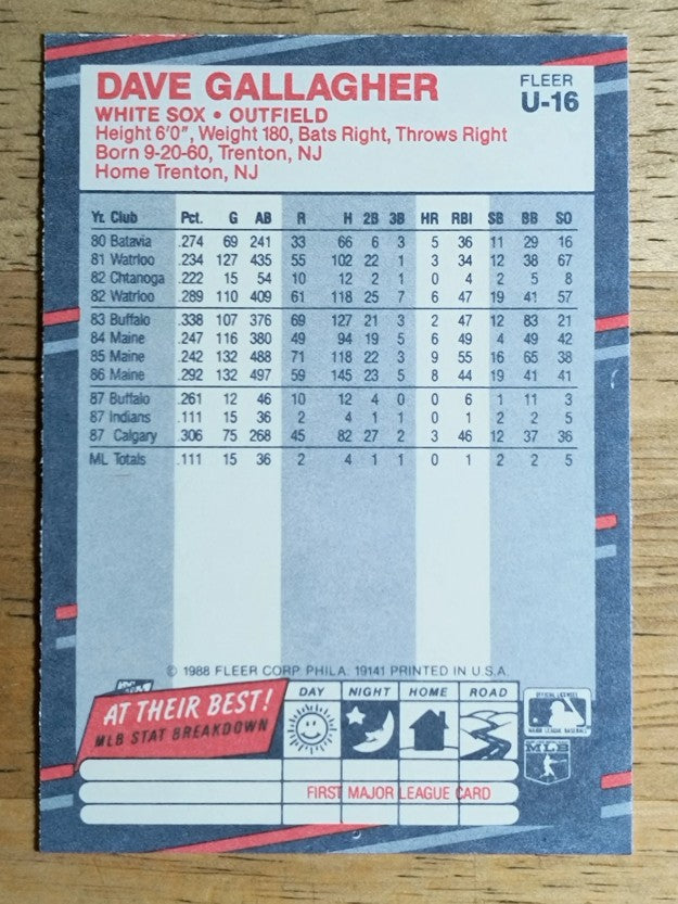 1988 Fleer Update #U16 Dave Gallagher