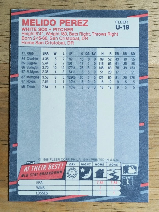 1988 Fleer Update #U19 Melido Perez