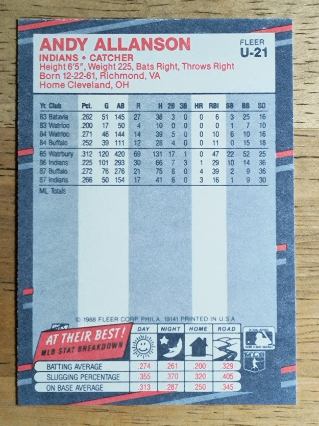 1988 Fleer Update #U21 Andy Allanson