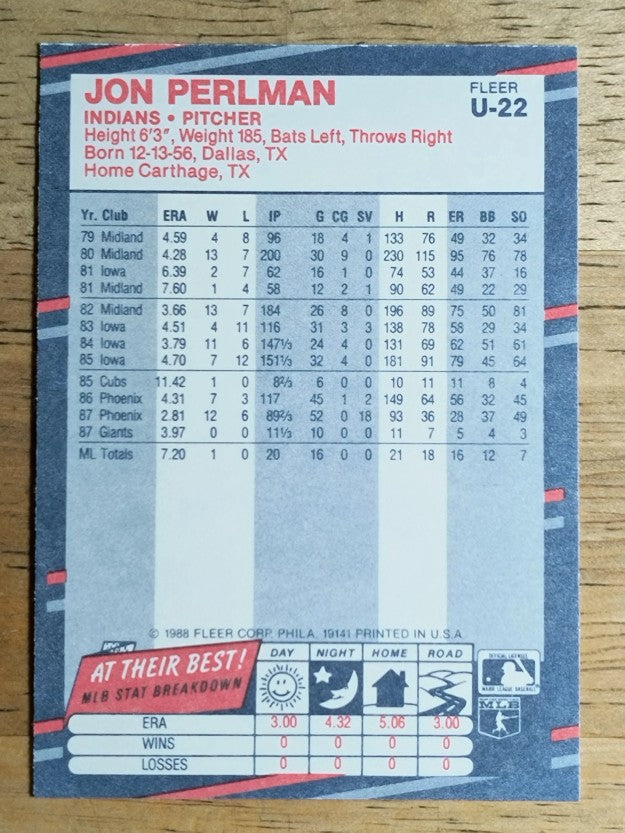1988 Fleer Update #U22 Jon Perlman XRC