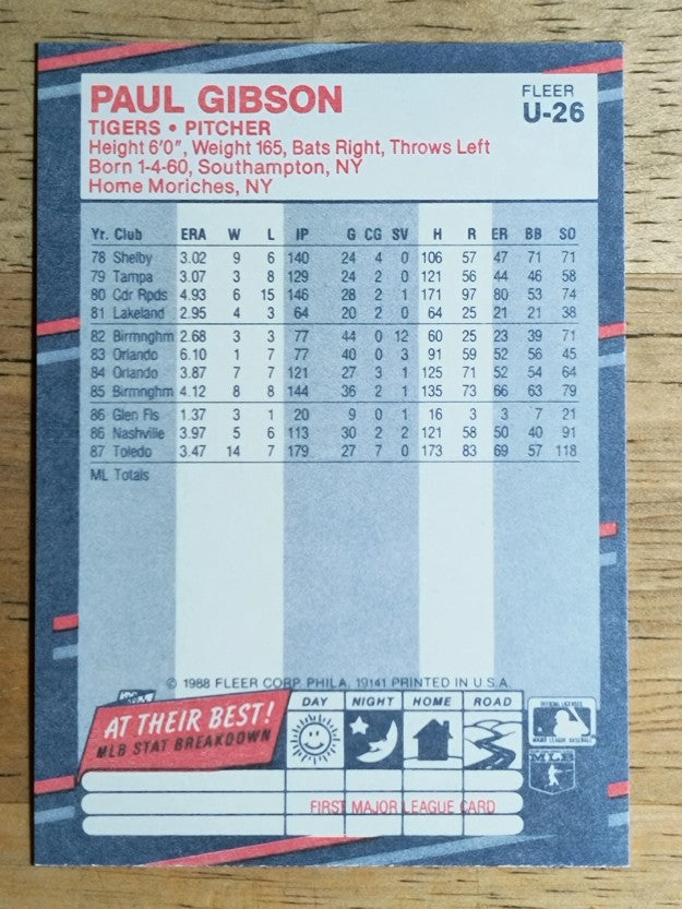 1988 Fleer Update #U26 Paul Gibson