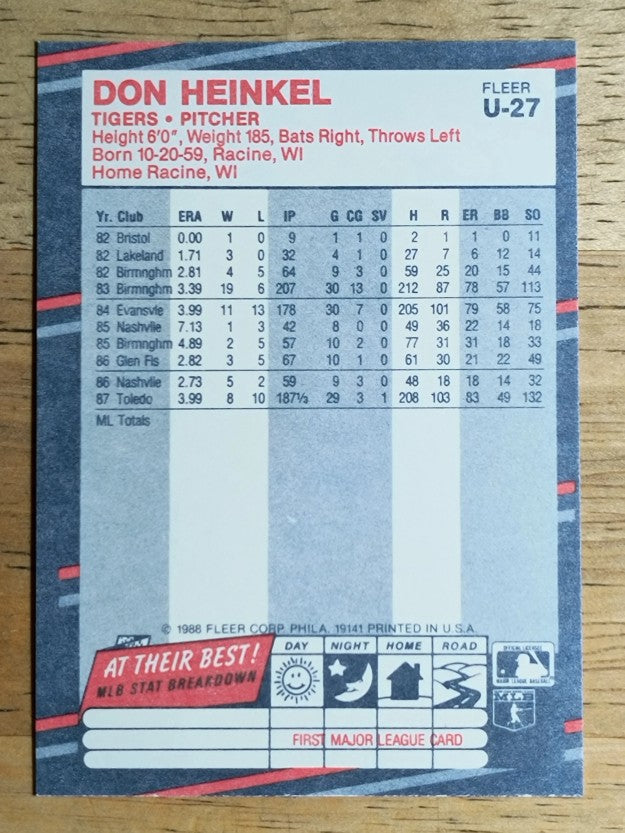 1988 Fleer Update #U27 Don Heinkel