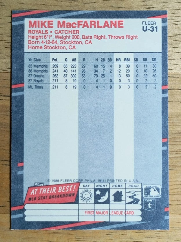 1988 Fleer Update #U31 Mike Macfarlane XRC