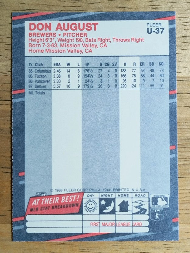 1988 Fleer Update #U37 Don August