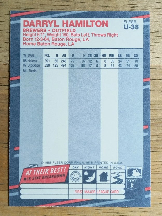 1988 Fleer Update #U38 Darryl Hamilton XRC