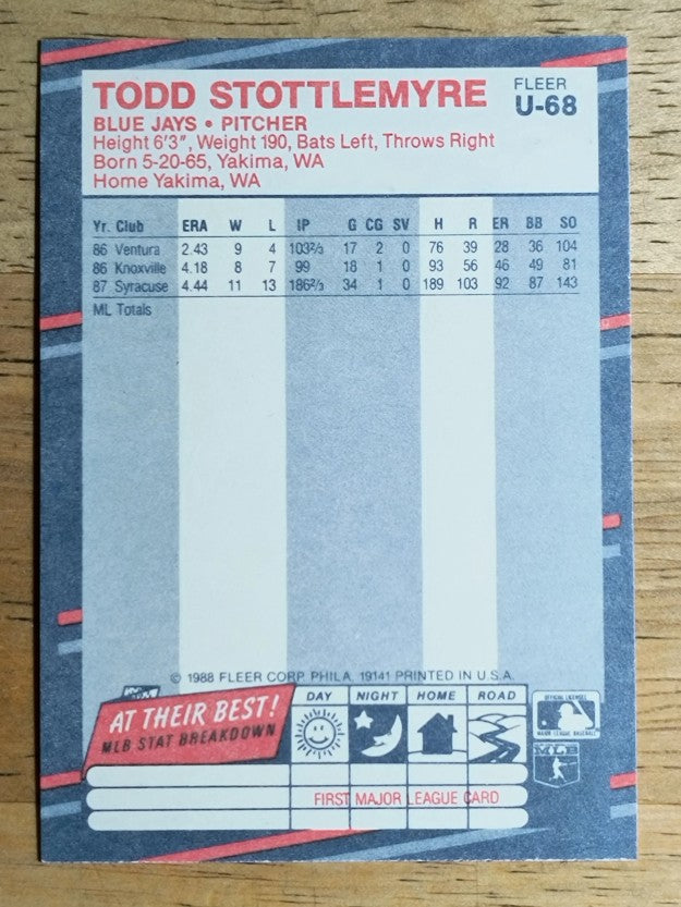 1988 Fleer Update #U68 Todd Stottlemyre XRC