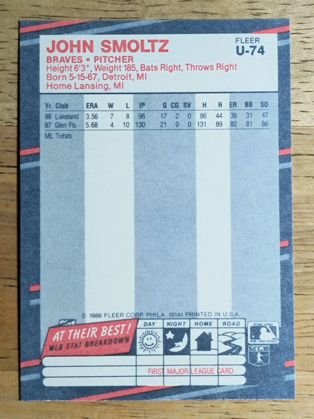 1988 Fleer Update #U74 John Smoltz XRC
