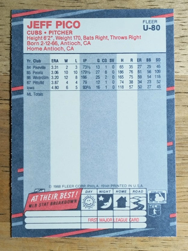 1988 Fleer Update #U80 Jeff Pico