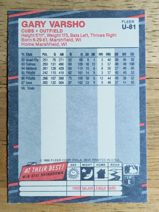 1988 Fleer Update #U81 Gary Varsho