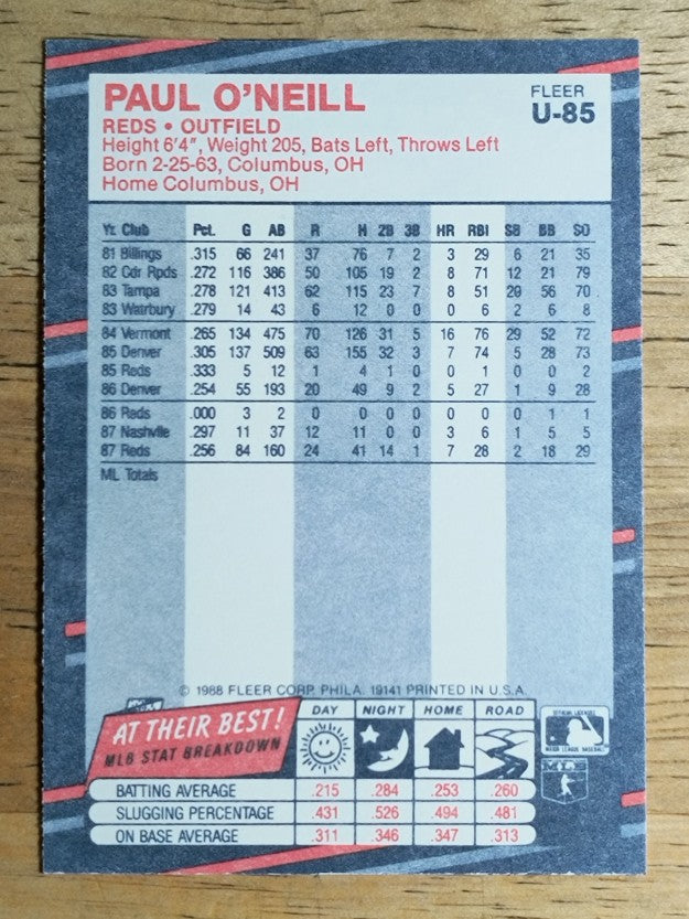 1988 Fleer Update #U85 Paul O'Neill