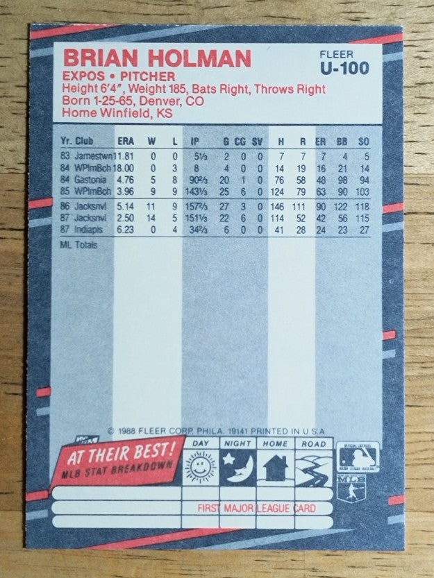 1988 Fleer Update #U100 Brian Holman XRC