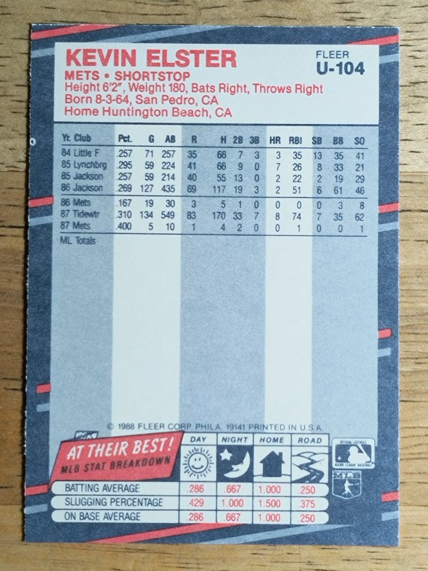 1988 Fleer Update #U104 Kevin Elster