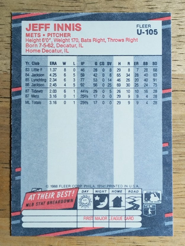1988 Fleer Update #U105 Jeff Innis