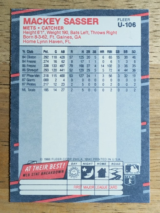 1988 Fleer Update #U106 Mackey Sasser XRC