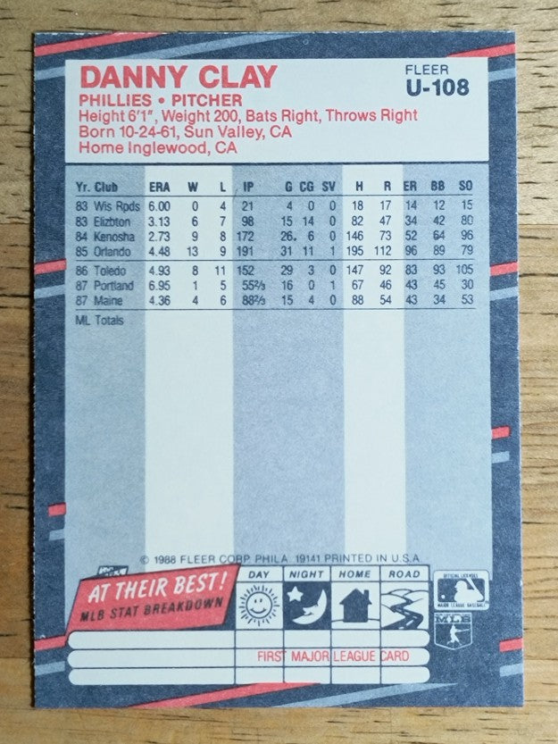 1988 Fleer Update #U108 Danny Clay XRC