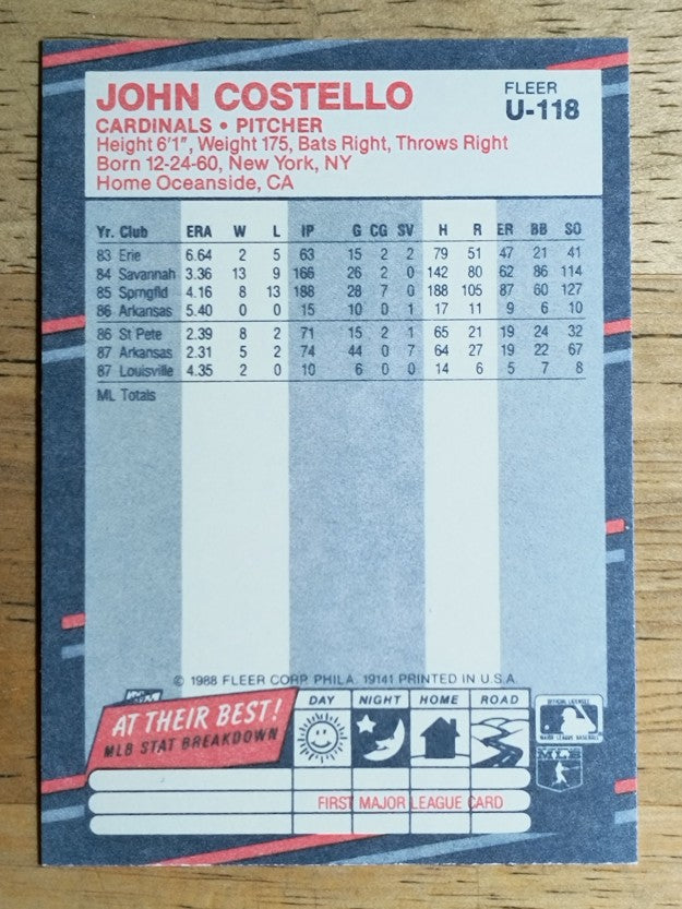 1988 Fleer Update #U118 John Costello XRC