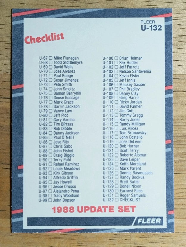 1988 Fleer Update #U132 Checklist U1-U132