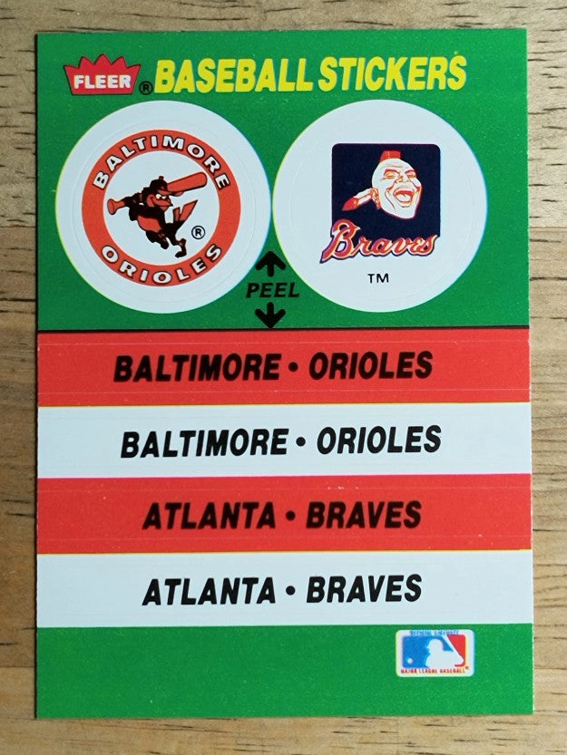 1988 Fleer Team Stickers #4 Baltimore Orioles/Atlanta Braves/Stadium variation