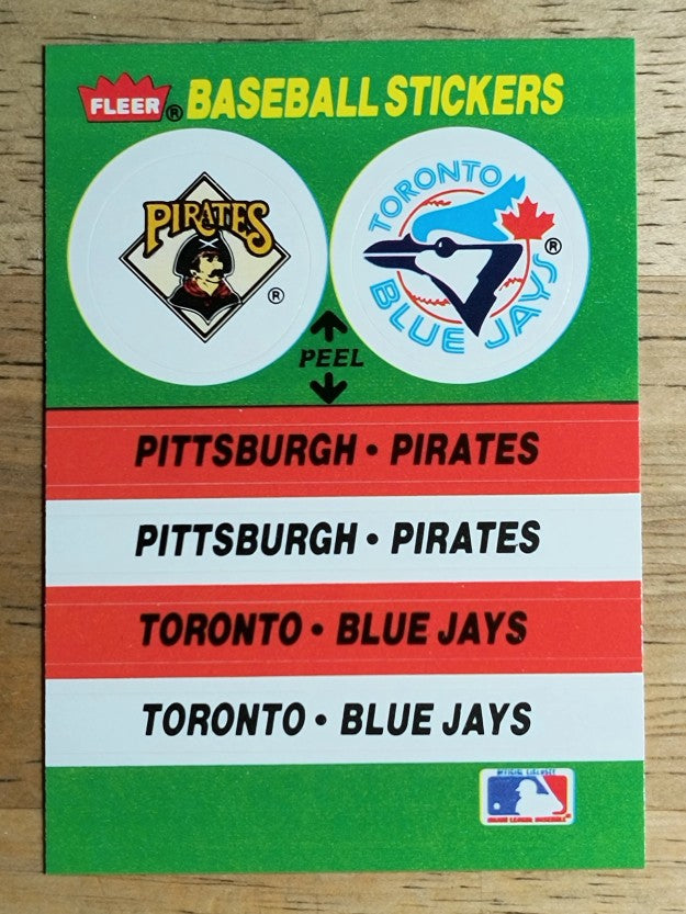 1988 Fleer Team Stickers #59 Pirates/New logo/Blue Jays/Stadium variation