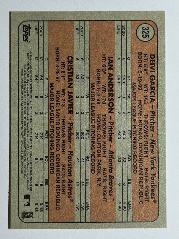 2021 Topps Heritage #325 Ian Anderson RC/Deivi Garcia RC/Cristian Javier RC