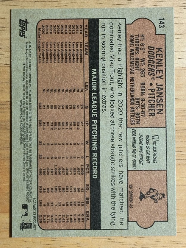 2021 Topps Heritage #143 Kenley Jansen