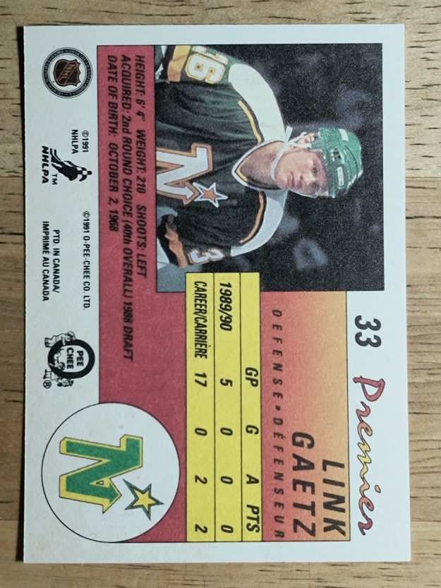 1990-91 OPC Premier #33 Link Gaetz RC